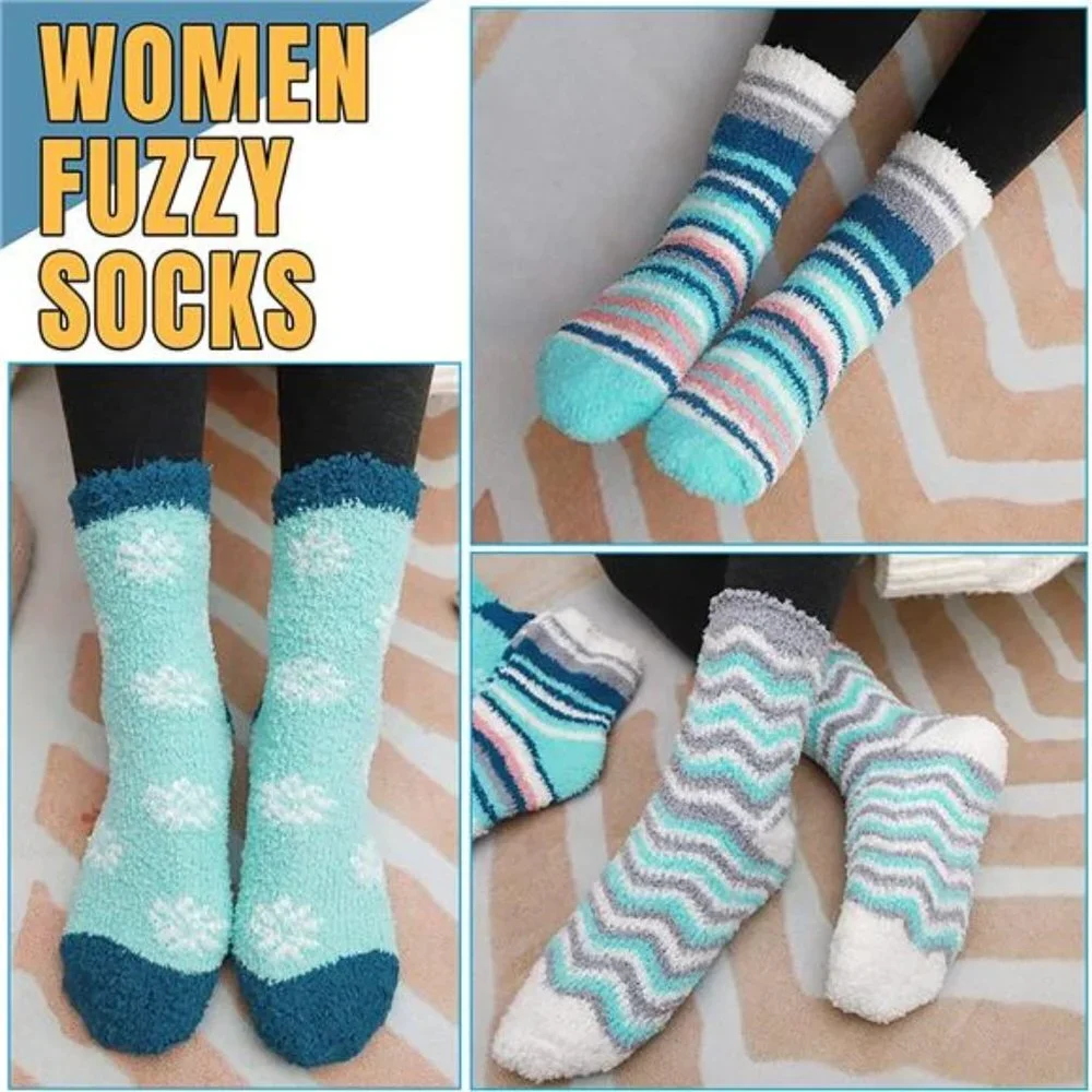 5 Pairs Women's Fluffy Plush Crew Slipper Sock For Girls Warm for Winter